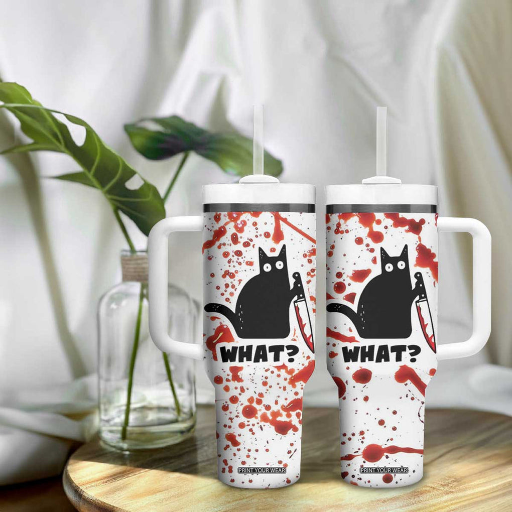 Funny Black Cat What Tumbler With Handle Murderous Cat Holding Knife Halloween Costume Killer TB10 Print Your Wear