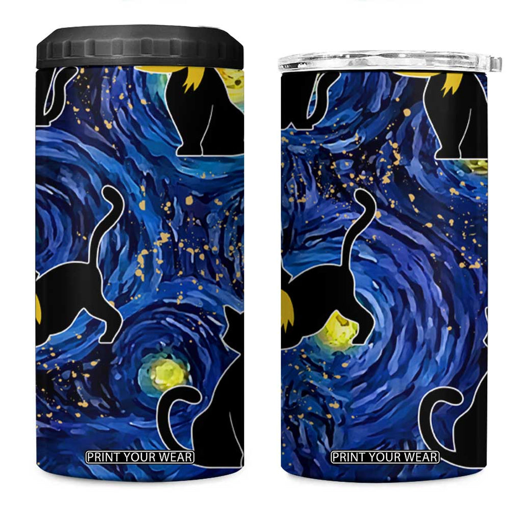 Halloween Starry Night Black Cat 4 in 1 Can Cooler Tumbler Funny Childless Cat Lady With Trump Hair Vote Kamala 2024 TB10 One Size: 16 oz Blue Print Your Wear
