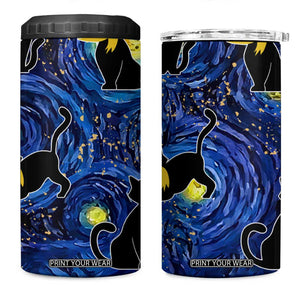 Halloween Starry Night Black Cat 4 in 1 Can Cooler Tumbler Funny Childless Cat Lady With Trump Hair Vote Kamala 2024 TB10 One Size: 16 oz Blue Print Your Wear