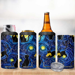 Halloween Starry Night Black Cat 4 in 1 Can Cooler Tumbler Funny Childless Cat Lady With Trump Hair Vote Kamala 2024 TB10 Print Your Wear