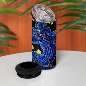 Halloween Starry Night Black Cat 4 in 1 Can Cooler Tumbler Funny Childless Cat Lady With Trump Hair Vote Kamala 2024 TB10 Print Your Wear