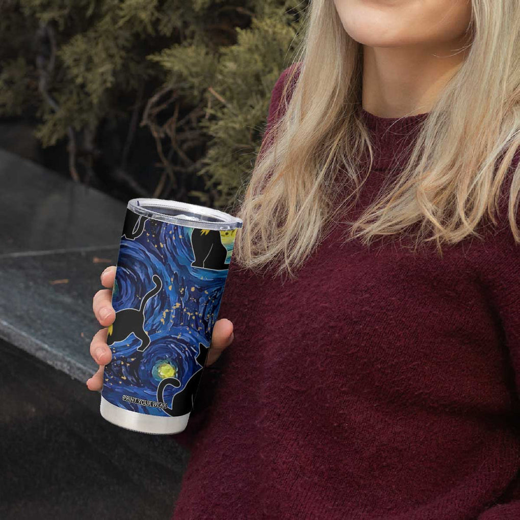 Halloween Starry Night Black Cat Tumbler Cup Funny Childless Cat Lady With Trump Hair Vote Kamala 2024 TB10 Print Your Wear