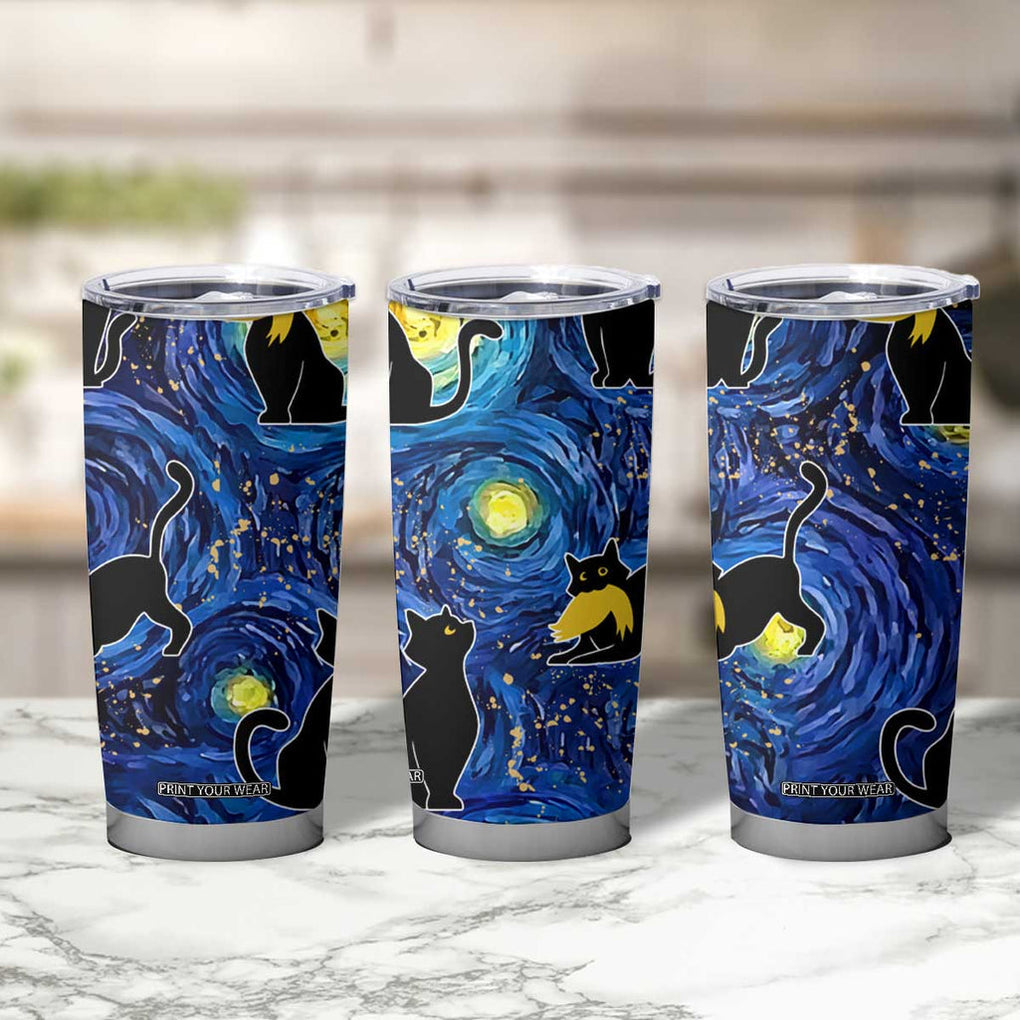 Halloween Starry Night Black Cat Tumbler Cup Funny Childless Cat Lady With Trump Hair Vote Kamala 2024 TB10 Print Your Wear