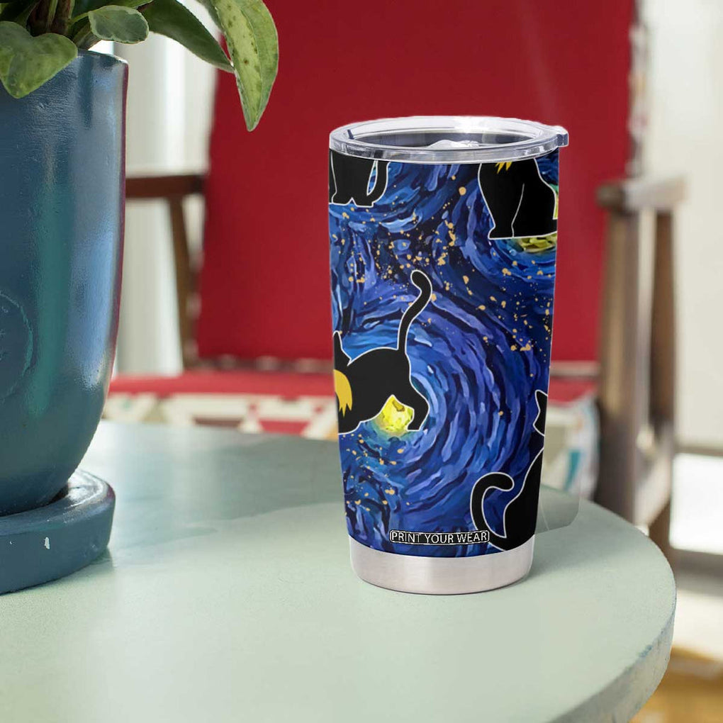Halloween Starry Night Black Cat Tumbler Cup Funny Childless Cat Lady With Trump Hair Vote Kamala 2024 TB10 Print Your Wear