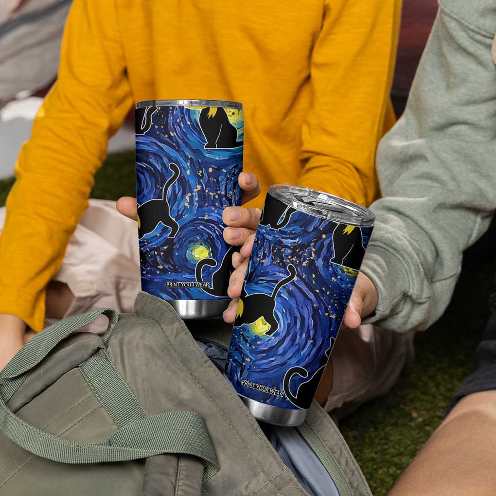 Halloween Starry Night Black Cat Tumbler Cup Funny Childless Cat Lady With Trump Hair Vote Kamala 2024 TB10 Print Your Wear