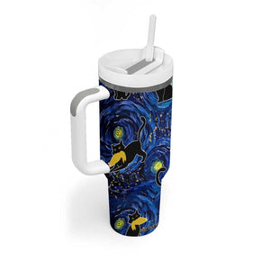 Halloween Starry Night Black Cat Tumbler With Handle Funny Childless Cat Lady With Trump Hair Vote Kamala 2024 TB10 Print Your Wear