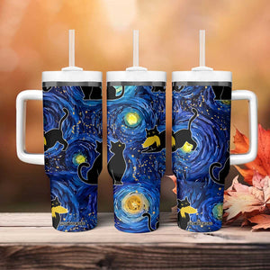 Halloween Starry Night Black Cat Tumbler With Handle Funny Childless Cat Lady With Trump Hair Vote Kamala 2024 TB10 Print Your Wear