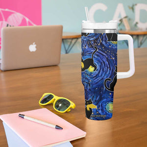 Halloween Starry Night Black Cat Tumbler With Handle Funny Childless Cat Lady With Trump Hair Vote Kamala 2024 TB10 Print Your Wear