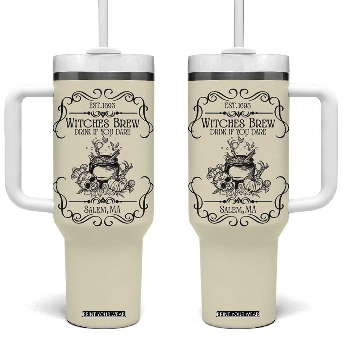 Witches Brew Coffee Co Iced Coffee Cup Tumbler With Handle Funny Witchy Vibes Spooky Decorations TB10 One Size: 40 oz Cream Print Your Wear