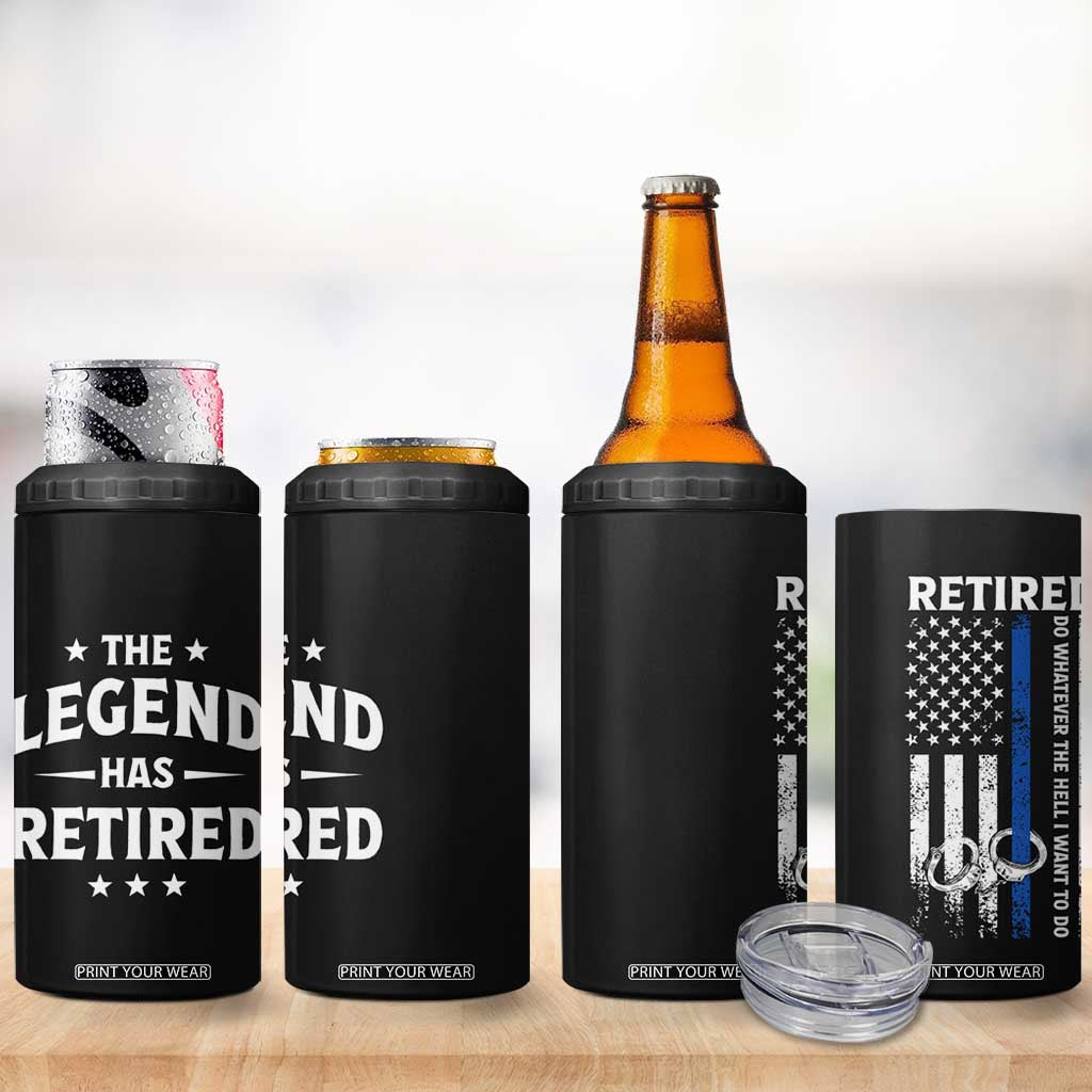 Police Retirement Gift 4 in 1 Can Cooler Tumbler The Legend Has Retired American Flag TB10 Print Your Wear
