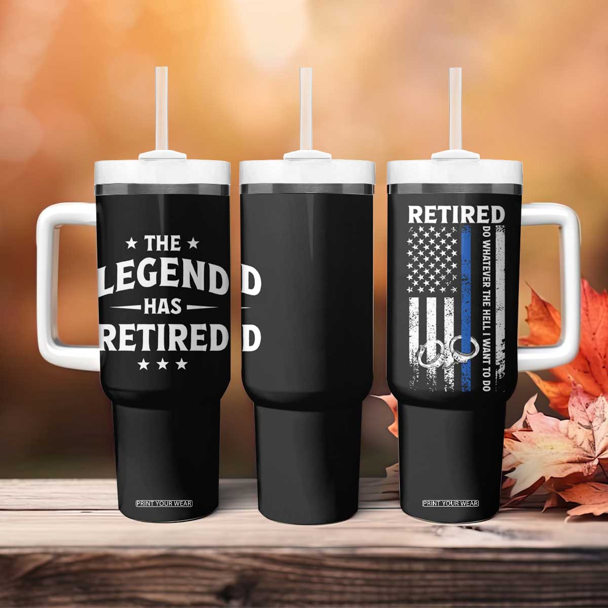 Police Retirement Gift Tumbler With Handle The Legend Has Retired American Flag TB10 Print Your Wear