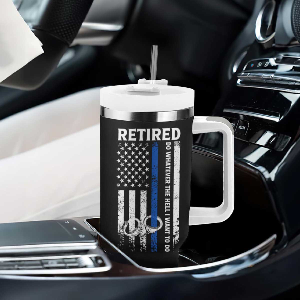 Police Retirement Gift Tumbler With Handle The Legend Has Retired American Flag TB10 Print Your Wear