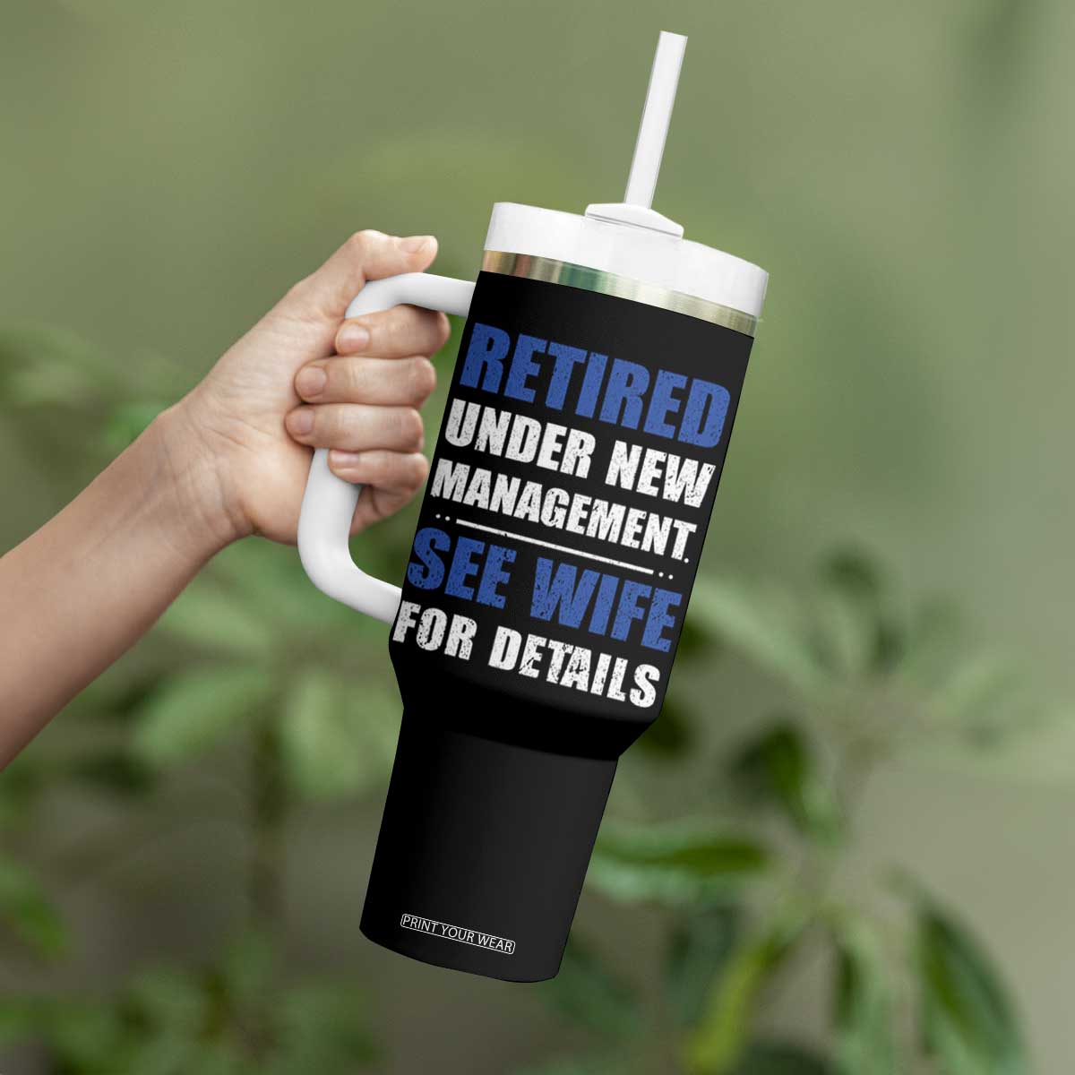 Personalized Retirement Gifts for Husband Tumbler With Handle Custom Name Retired Under New Management See Wife For Details USA Flag TB10 Print Your Wear