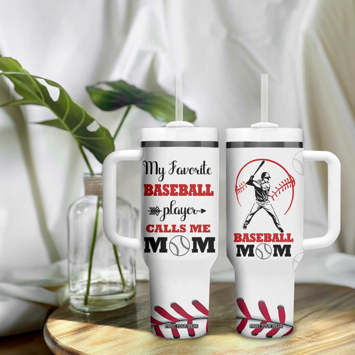 Baseball Mom Tumbler With Handle My Favorite Player Calls Me Mom Mothers Day TB10 Print Your Wear