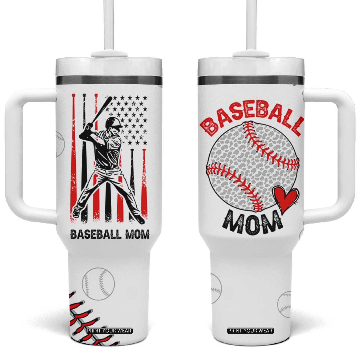 Baseball Mom Tumbler With Handle Leopard Print Mothers Day Birthday Gifts From Daughter Son TB10 One Size: 40 oz White Print Your Wear