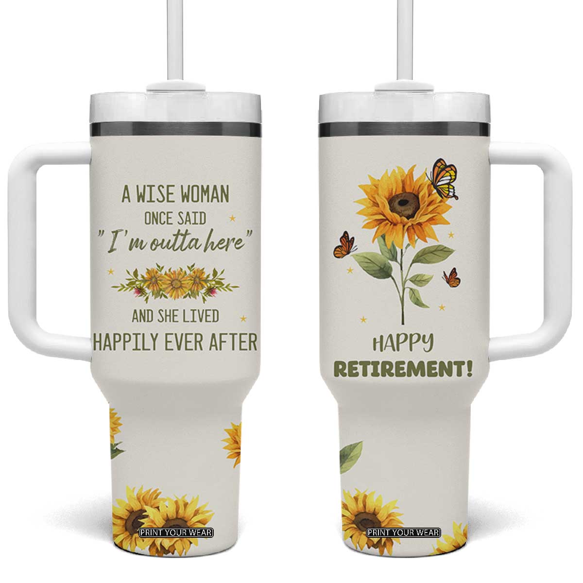 Retirement Gifts For Woman Tumbler With Handle Coworker Leaving A Wise Woman Once Said Im Outta Here Sunflower TB10 One Size: 40 oz Yellow Print Your Wear