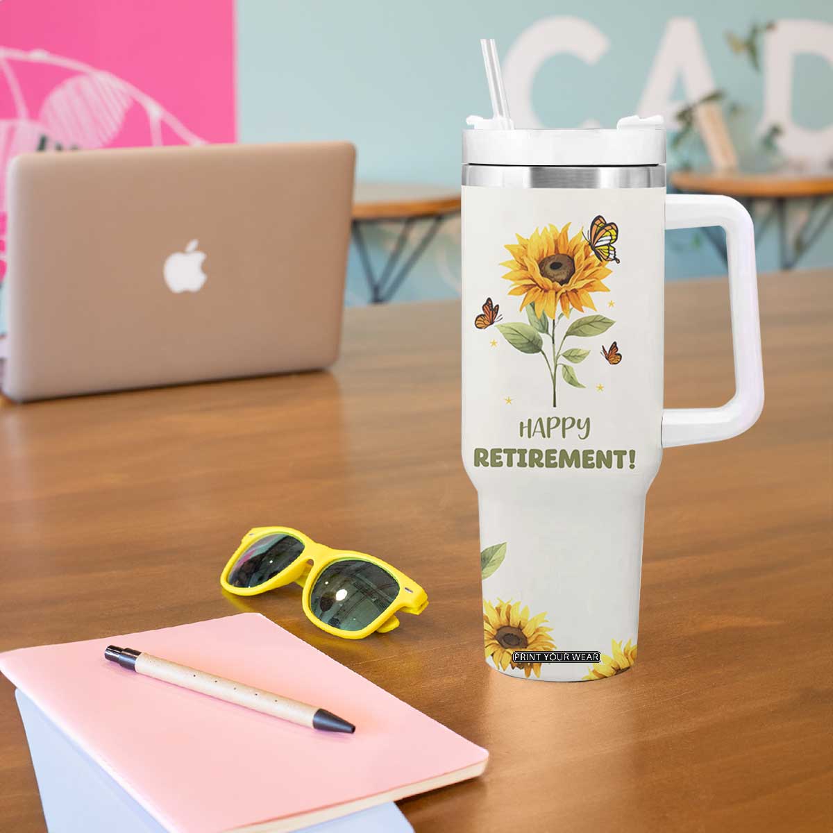 Retirement Gifts For Woman Tumbler With Handle Coworker Leaving A Wise Woman Once Said Im Outta Here Sunflower TB10 Print Your Wear