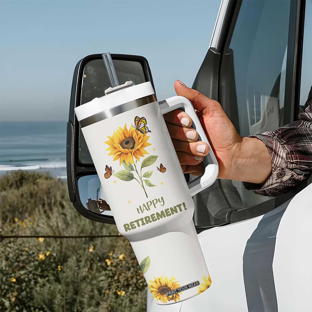 Retirement Gifts For Woman Tumbler With Handle Coworker Leaving A Wise Woman Once Said Im Outta Here Sunflower TB10 Print Your Wear