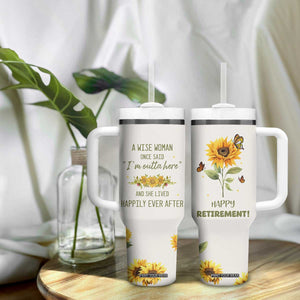 Retirement Gifts For Woman Tumbler With Handle Coworker Leaving A Wise Woman Once Said Im Outta Here Sunflower TB10 Print Your Wear