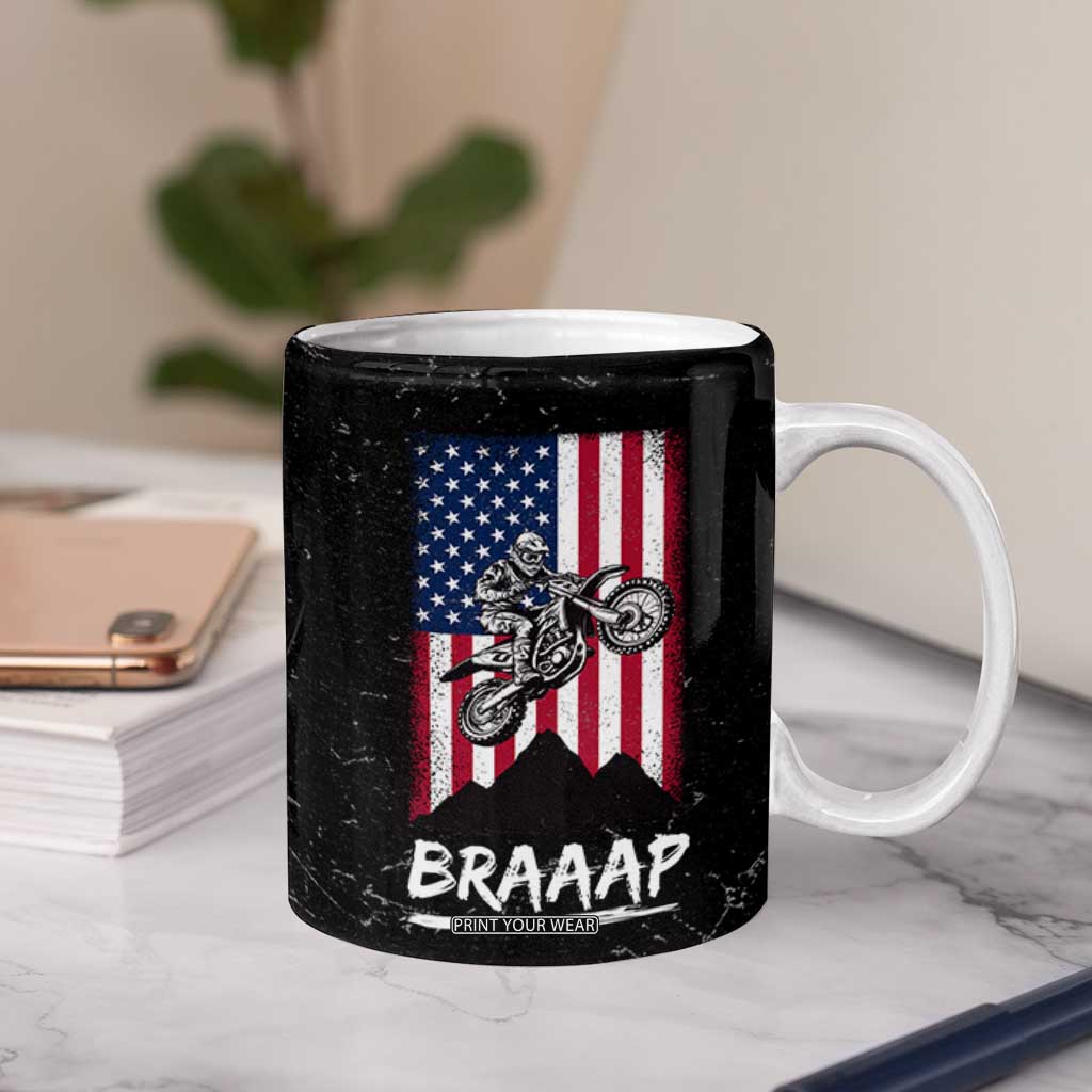 Braap Motocross Dirt Bike Coffee Mug Braaap Vintage USA American Flag Vintage Bikers Club TB10 Print Your Wear