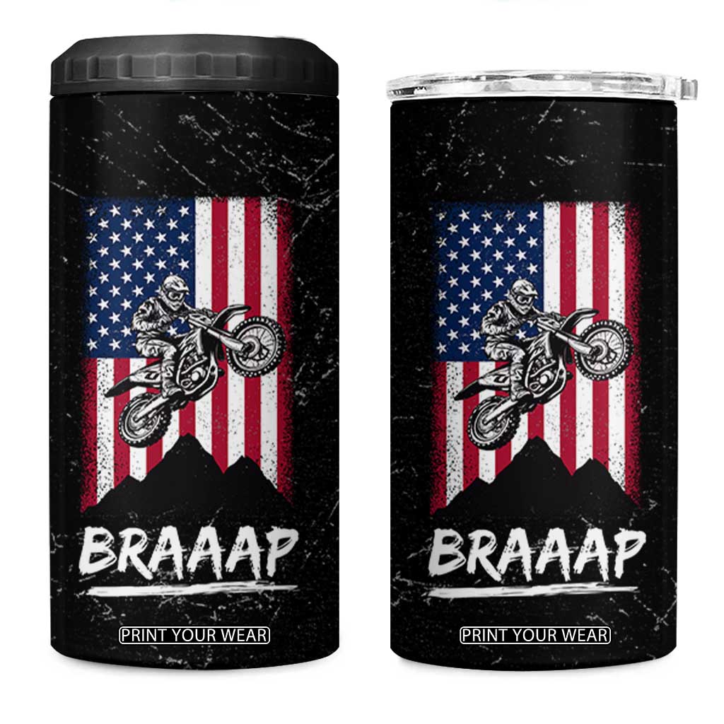 Braap Motocross Dirt Bike 4 in 1 Can Cooler Tumbler Braaap Vintage USA American Flag Vintage Bikers Club TB10 One Size: 16 oz Black Print Your Wear