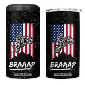 Braap Motocross Dirt Bike 4 in 1 Can Cooler Tumbler Braaap Vintage USA American Flag Vintage Bikers Club TB10 One Size: 16 oz Black Print Your Wear