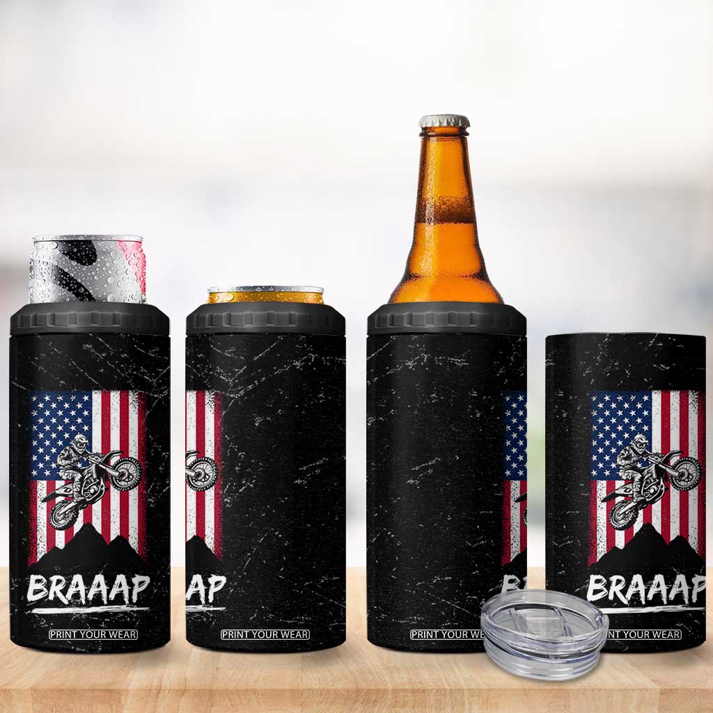 Braap Motocross Dirt Bike 4 in 1 Can Cooler Tumbler Braaap Vintage USA American Flag Vintage Bikers Club TB10 Print Your Wear