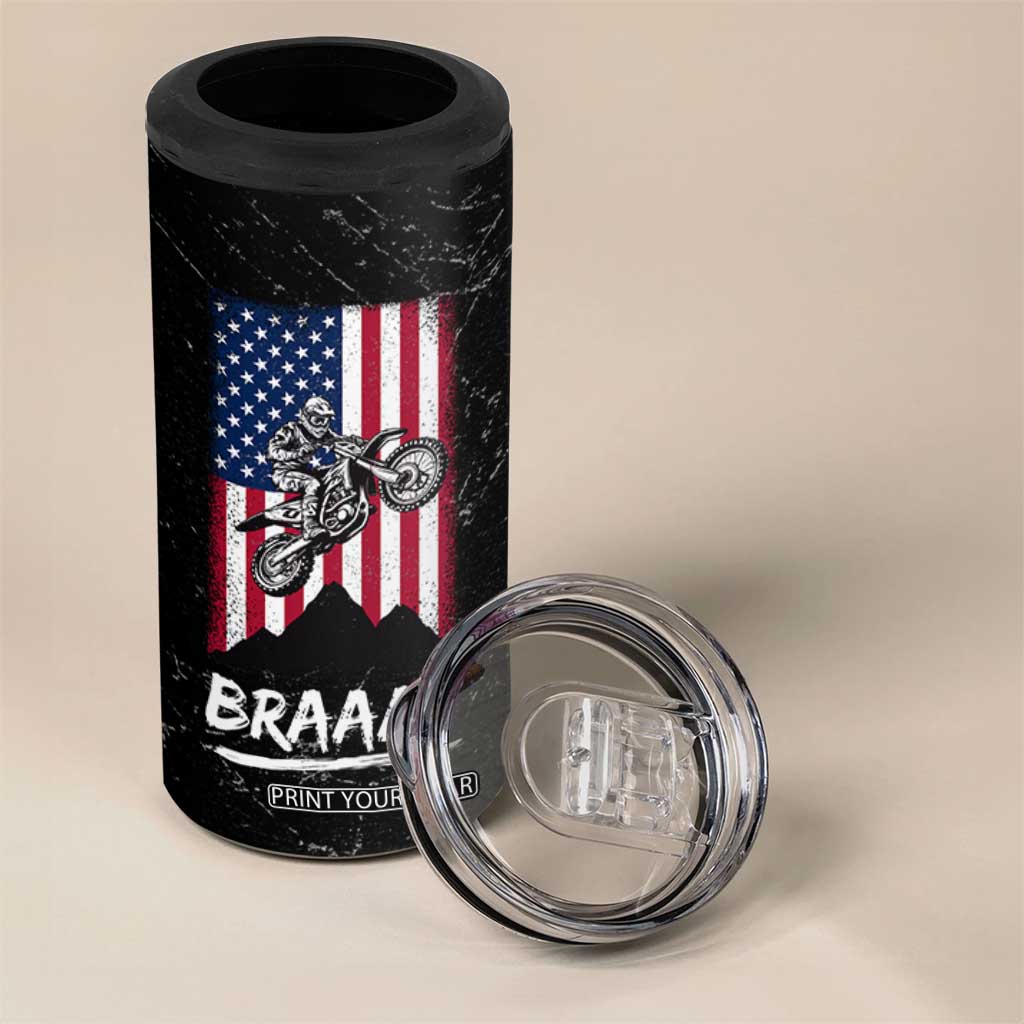 Braap Motocross Dirt Bike 4 in 1 Can Cooler Tumbler Braaap Vintage USA American Flag Vintage Bikers Club TB10 Print Your Wear