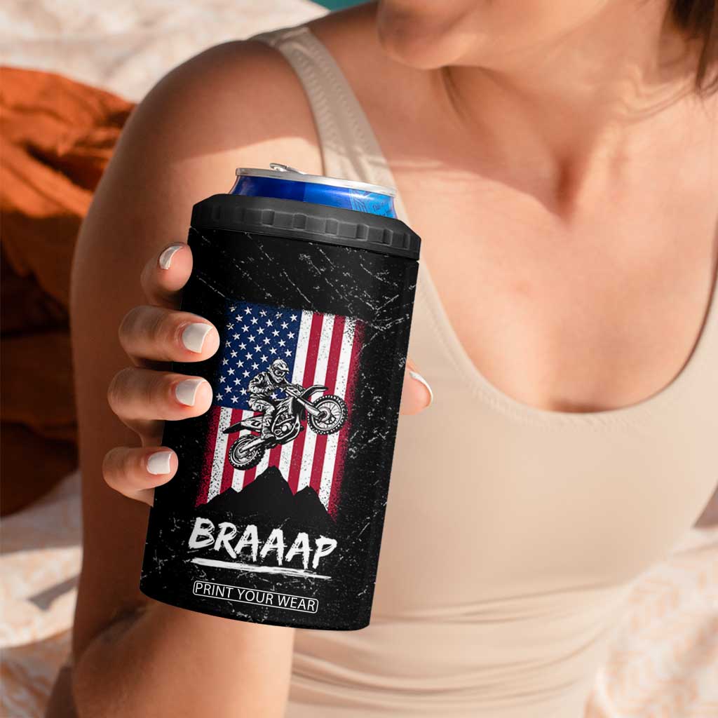 Braap Motocross Dirt Bike 4 in 1 Can Cooler Tumbler Braaap Vintage USA American Flag Vintage Bikers Club TB10 Print Your Wear