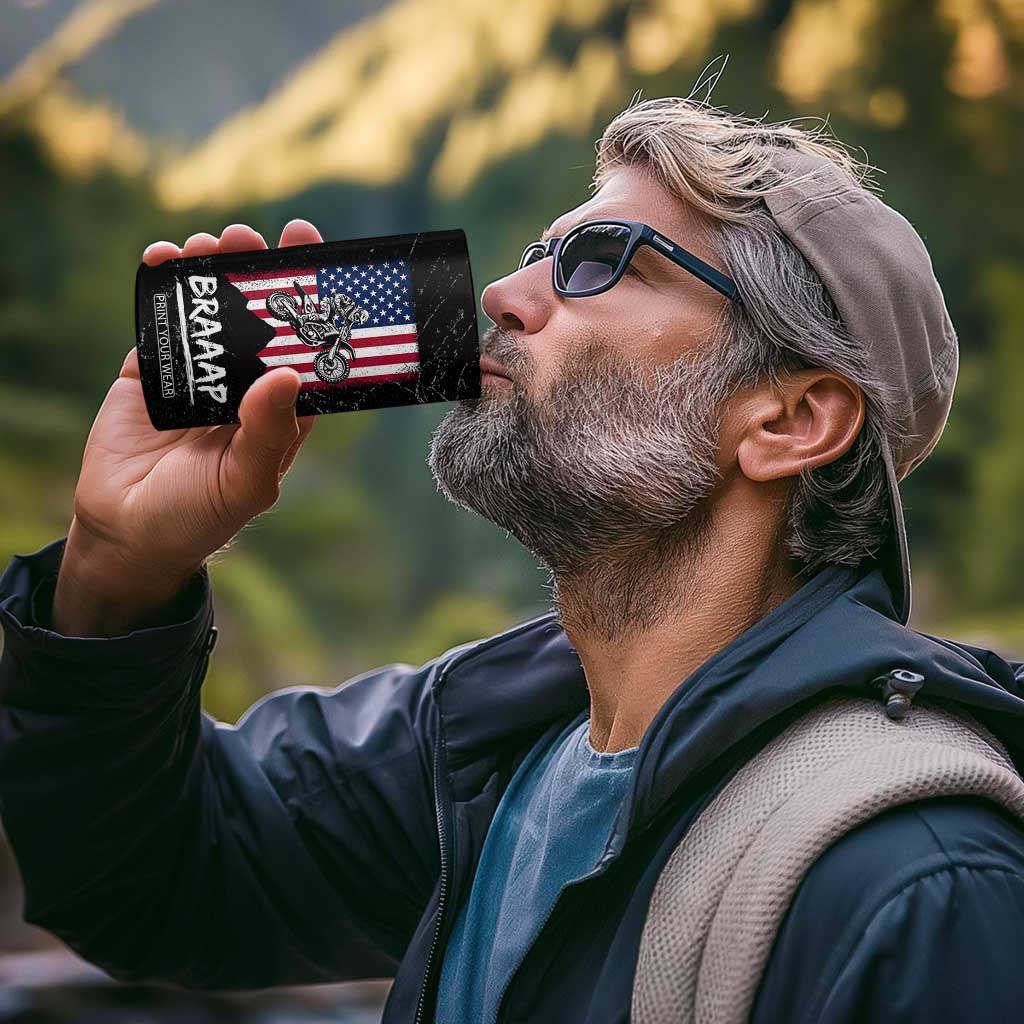Braap Motocross Dirt Bike 4 in 1 Can Cooler Tumbler Braaap Vintage USA American Flag Vintage Bikers Club TB10 Print Your Wear