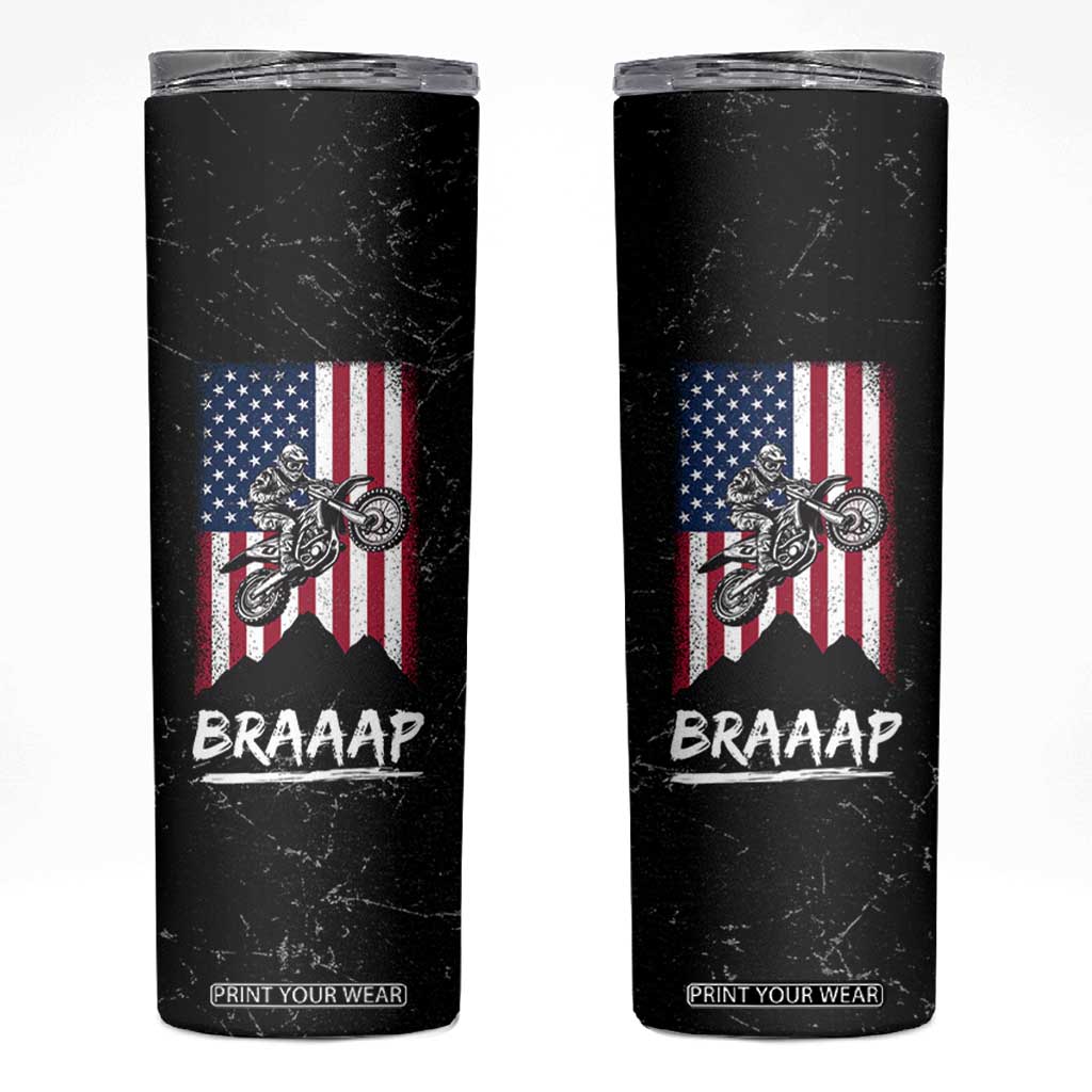 Braap Motocross Dirt Bike Skinny Tumbler Braaap Vintage USA American Flag Vintage Bikers Club TB10 Black Print Your Wear