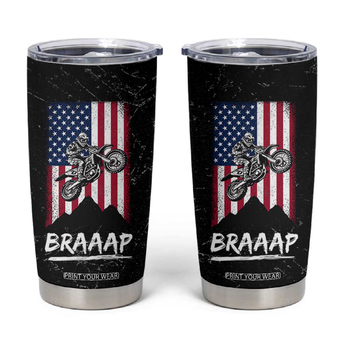 Braap Motocross Dirt Bike Tumbler Cup Braaap Vintage USA American Flag Vintage Bikers Club TB10 Black Print Your Wear