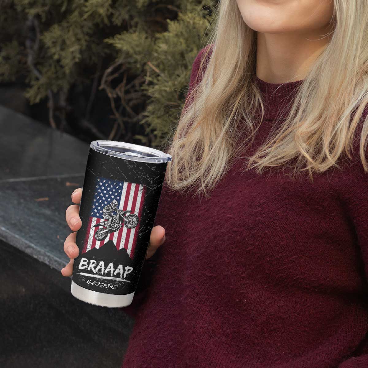 Braap Motocross Dirt Bike Tumbler Cup Braaap Vintage USA American Flag Vintage Bikers Club TB10 Print Your Wear
