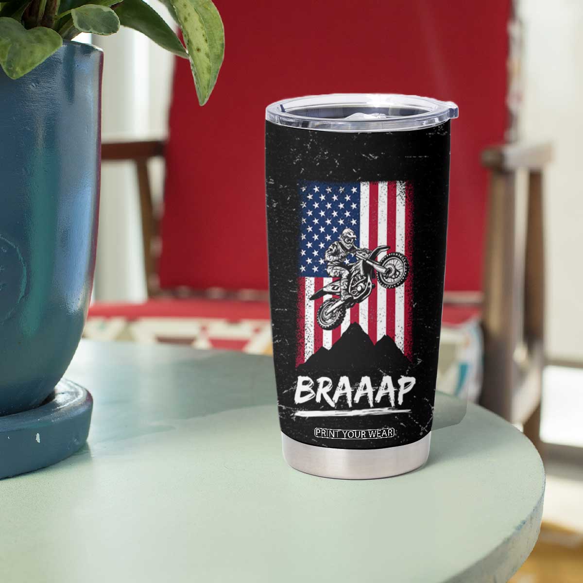 Braap Motocross Dirt Bike Tumbler Cup Braaap Vintage USA American Flag Vintage Bikers Club TB10 Print Your Wear