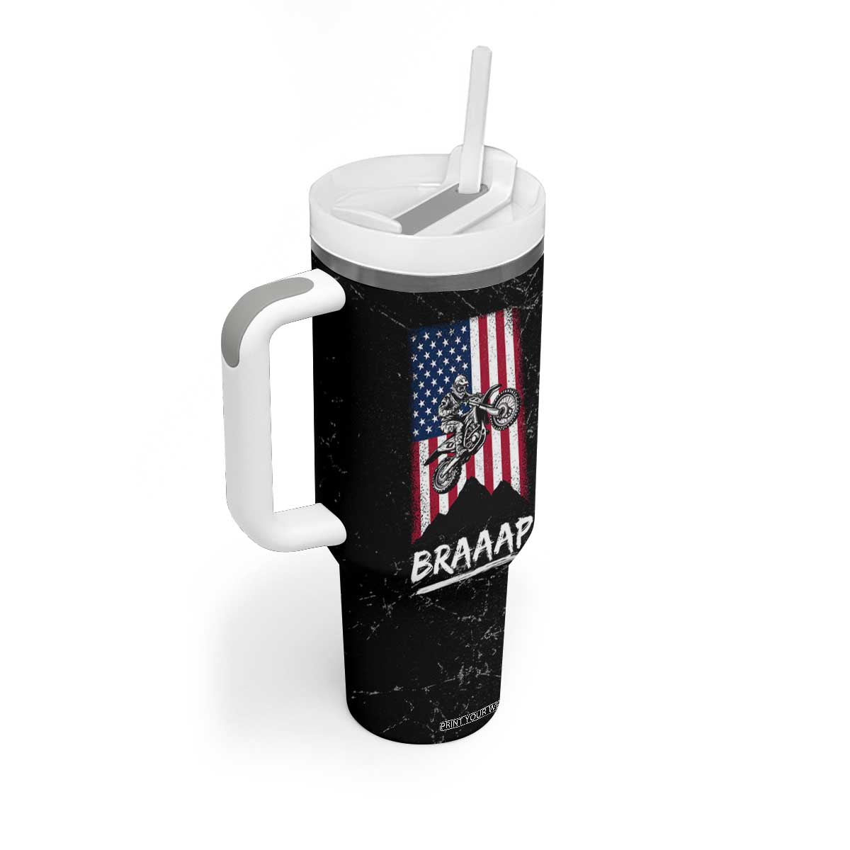 Braap Motocross Dirt Bike Tumbler With Handle Braaap Vintage USA American Flag Vintage Bikers Club TB10 Print Your Wear