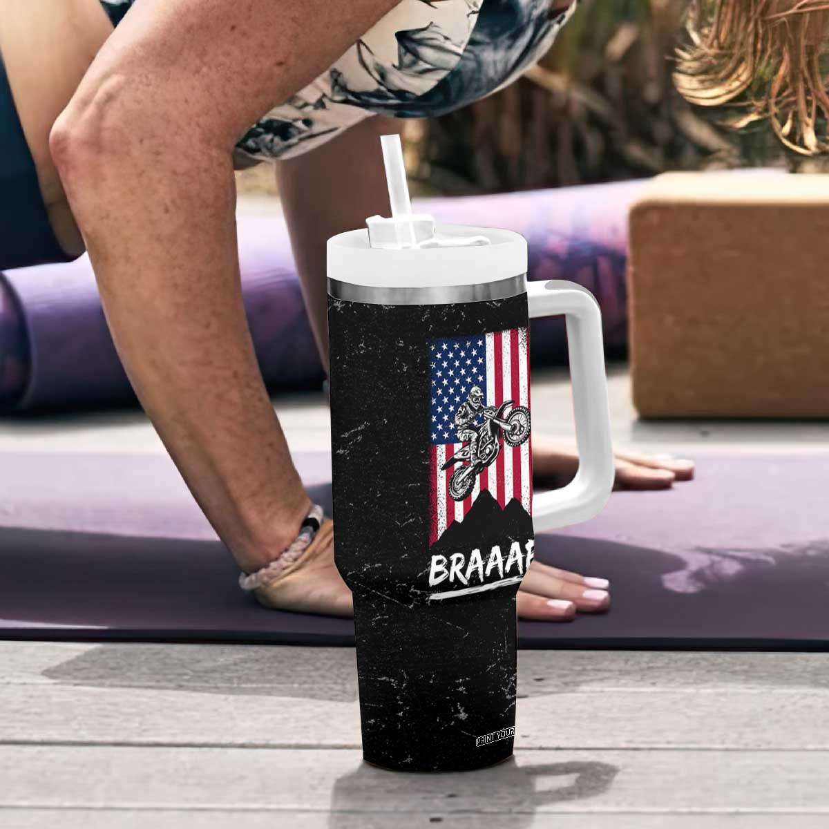 Braap Motocross Dirt Bike Tumbler With Handle Braaap Vintage USA American Flag Vintage Bikers Club TB10 Print Your Wear