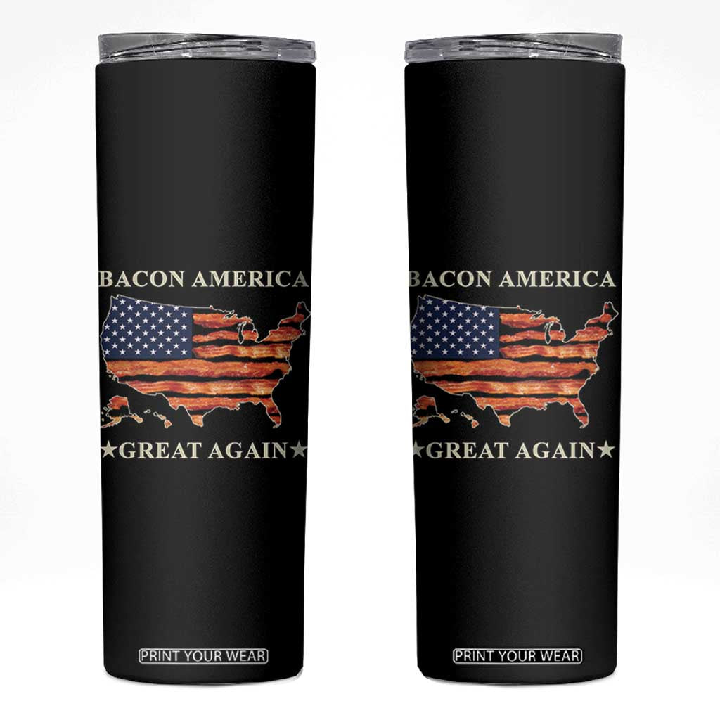 Funny Bacon American Great Again US Flag Skinny Tumbler TB10 Black Print Your Wear