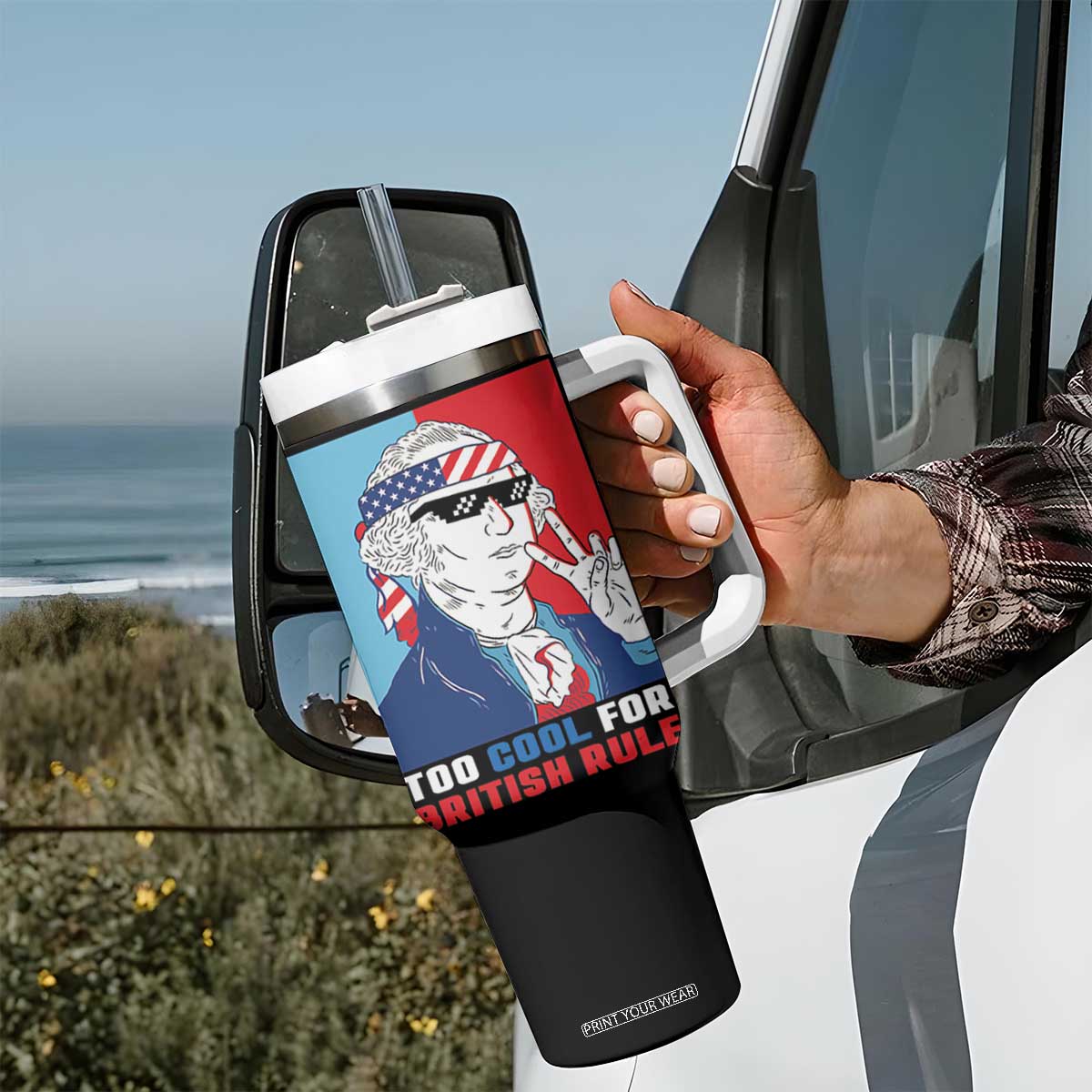 Too Cool For British Rule Tumbler With Handle Funny Patrotic 4th Of July Independence Day TB10 Print Your Wear