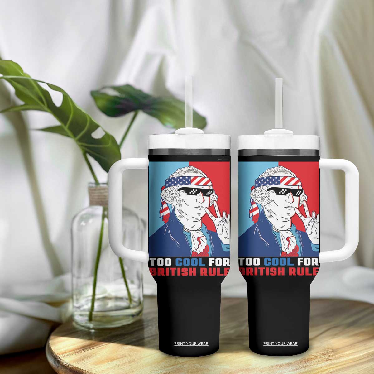 Too Cool For British Rule Tumbler With Handle Funny Patrotic 4th Of July Independence Day TB10 Print Your Wear