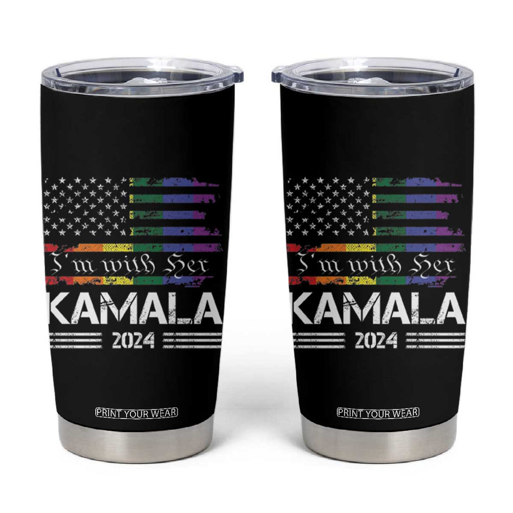 Harris 2024 Election Tumbler Cup I'm With Her Kamala LGBT Gay Pride Rainbow American USA Flag TB10 Black Print Your Wear