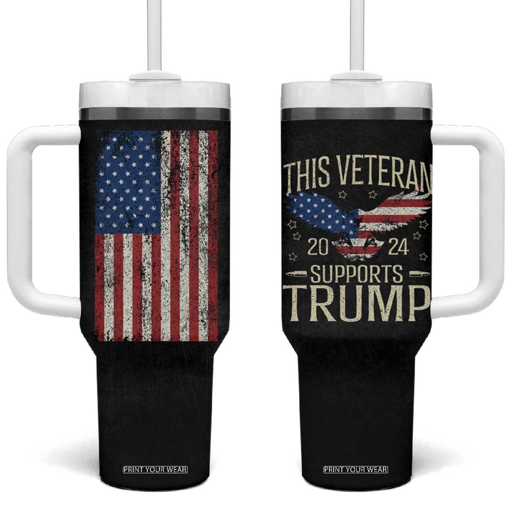 This Veteran Supports Trump 2024 Election Tumbler With Handle American Flag Eagle Grandpa Dad Gifts TB10 One Size: 40 oz Black Print Your Wear