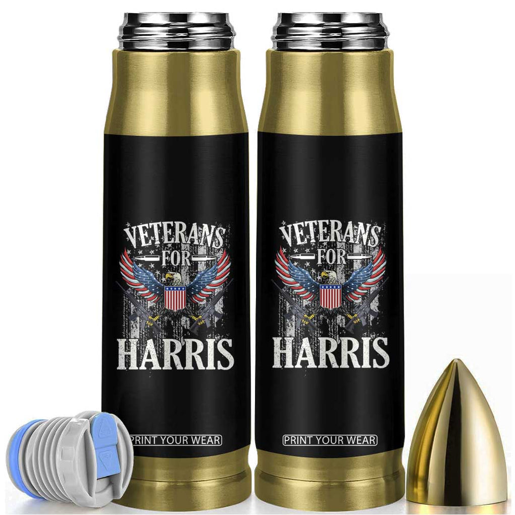 Veterans For Harris Walz 2024 Election Bullet Tumbler American Flag Eagle TB10 Black Print Your Wear