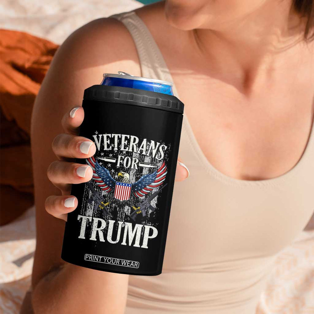 Veterans For Trump 2024 Election 4 in 1 Can Cooler Tumbler American Flag Eagle Grandpa Dad Gifts TB10 Print Your Wear