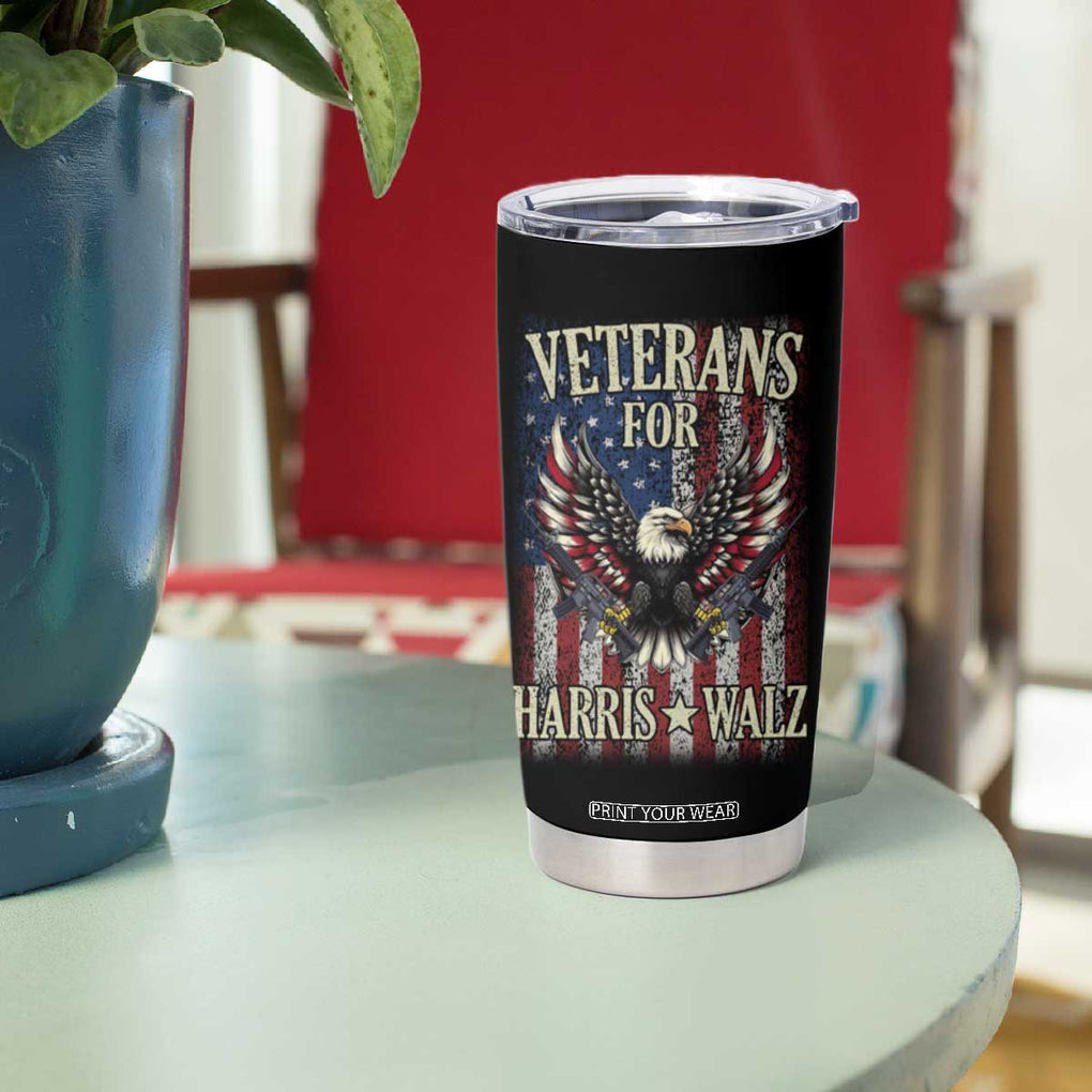 Veterans For Harris Walz 2024 Election Tumbler Cup American Flag Eagle Grandpa Dad Gifts TB10 Print Your Wear