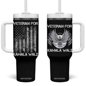 Veterans For Harris Walz 2024 Election Tumbler With Handle American Flag Eagle Uncle Grandpa Dad Gifts TB10 One Size: 40 oz Black Print Your Wear