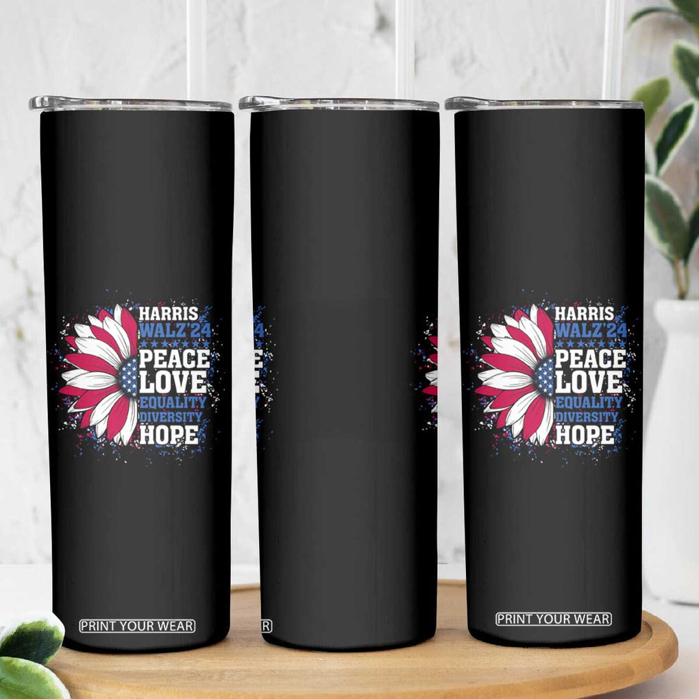 Kamala Harris Tim Walz 2024 Election Skinny Tumbler Feminist LGBT Rights Sunflower Peace Love Equality Hope Diversity American Flag TB10 Print Your Wear