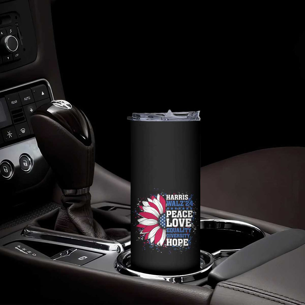 Kamala Harris Tim Walz 2024 Election Skinny Tumbler Feminist LGBT Rights Sunflower Peace Love Equality Hope Diversity American Flag TB10 Print Your Wear