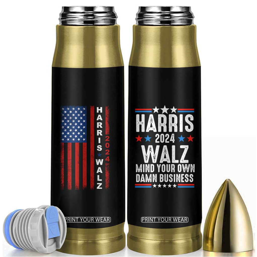 Harris Walz 2024 Election Bullet Tumbler Mind Your Own Damn Business American Flag TB10 Black Print Your Wear