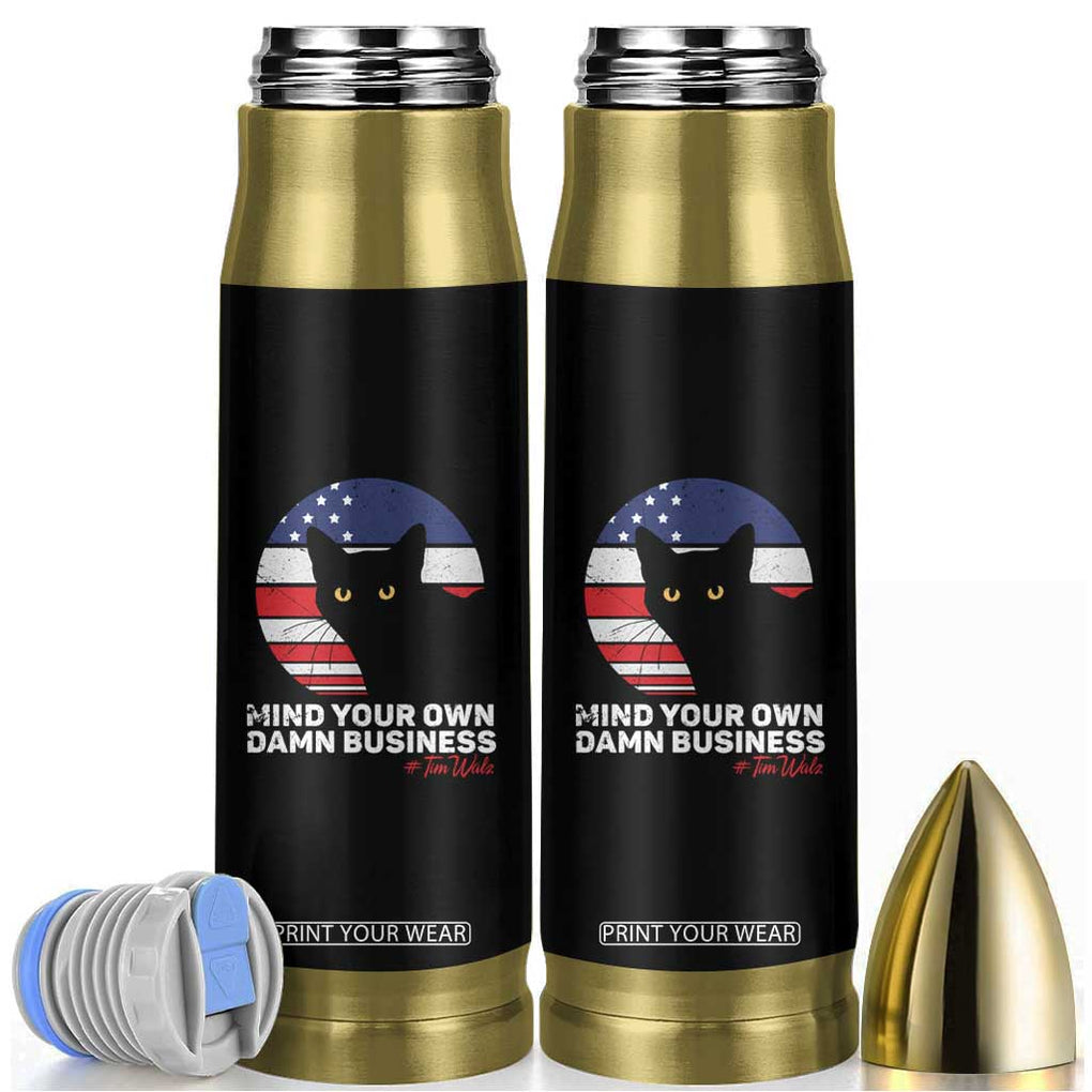 Harris Walz 2024 Election Bullet Tumbler Tim Walzt Mind Your Own Damn Business Cat Ladies Vote for Blue American Flag TB10 Black Print Your Wear