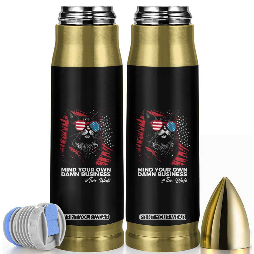 Harris Walz 2024 Election Bullet Tumbler Mind Your Own Damn Business American Flag Cats For Kamala TB10 Black Print Your Wear